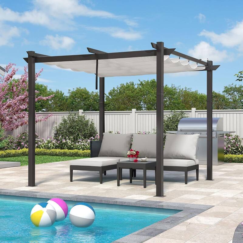 PURPLE LEAF Gazebo Outdoor Retractable White Heavy-Duty Aluminum Pergola with Extra Top Roof