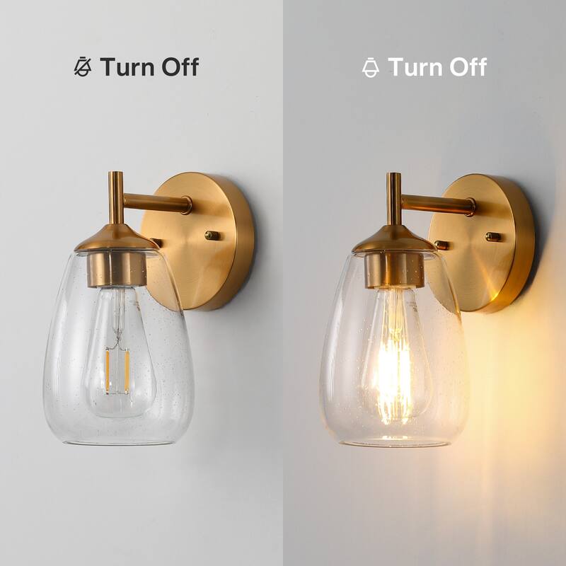 1-light Clear Glass Shade Wall Sconces For Bathroom, Living Room（set Of 2)