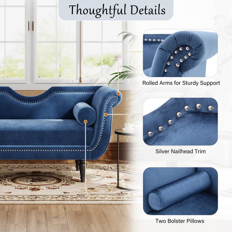 Christopher Knight Home - Velvet Bench with Nailhead Trim & Curved Arms