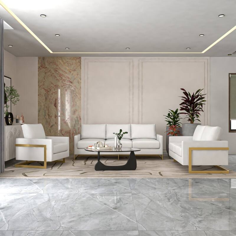 Lincoln Modern 2-Seater Leather Plush Cushion Loveseat in Metal Frame for Living Room Small Spaces Home Office