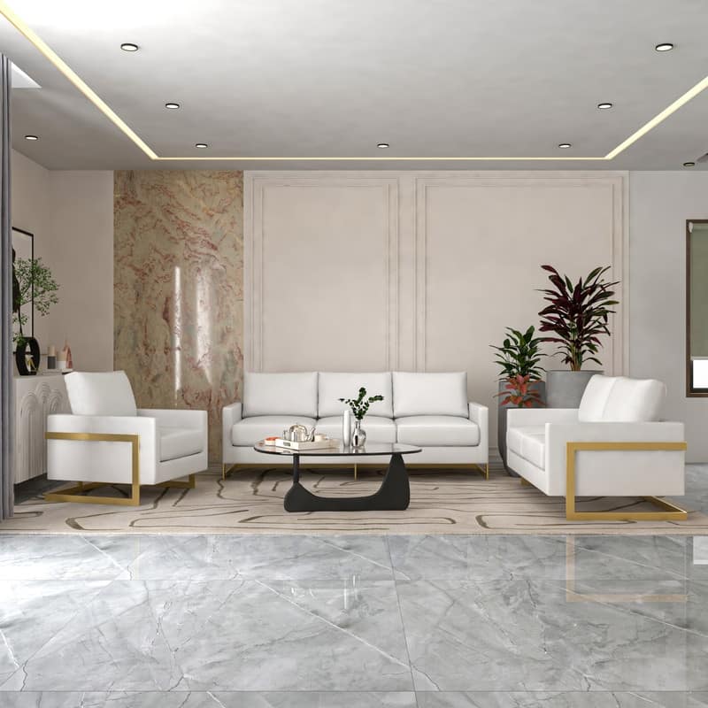 Lincoln Modern Boxy Design Leather Accent Armchair With Gold Frame Modern Single Seater Sofa for Living Room and Bedroom - 34"