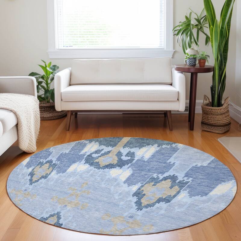 Premium Washable Super Soft Boho Ikat Mayfield Rug - Sky - 8' x 8' - Round