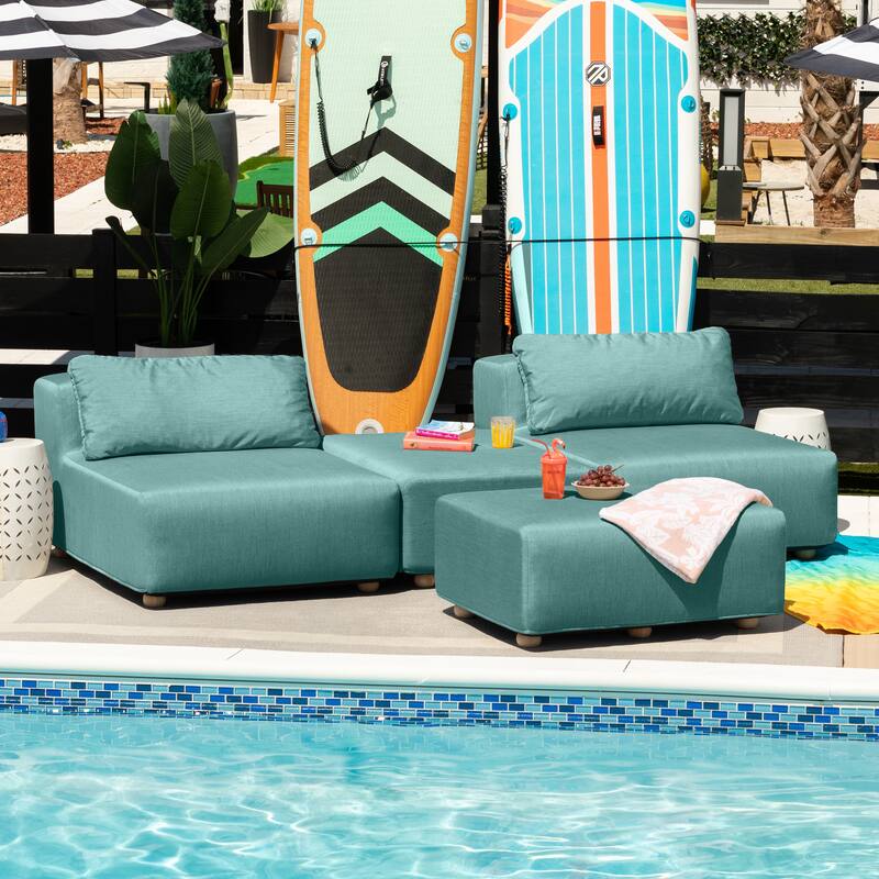 Jaxx Vada Outdoor Sun Lounger Loveseat Luxurious Modular Double Chaise and Conversation Nook - 72" W x 79.5" D x 25.5" H