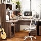 preview thumbnail 23 of 47, L Shaped Desk with File Cabinet and Hutch, Home Office Corner Computer Desk with Drawers and Charge Station Red Oak