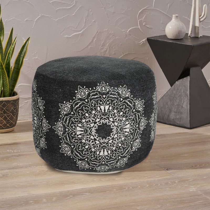 HomeRoots 18" Black 100% Cotton Ottoman