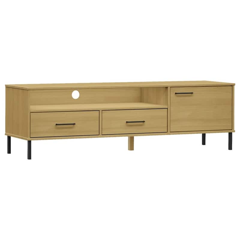 vidaXL TV Stand TV Console TV Console with Metal Legs Solid Wood Pine OSLO - 62.2" x 15.7" x 18.3"