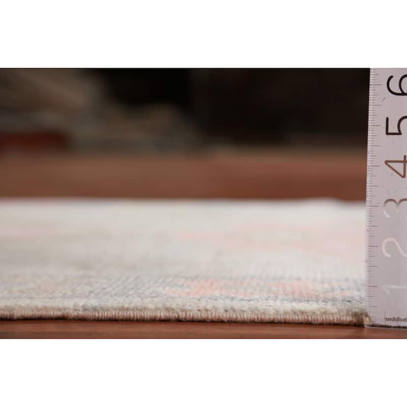 Hand Knotted Oriental 100% Wool Carpet Transitional Geometric Beige & Ivories Oushak Runner Rug - 9' 2'' X 3' 1''