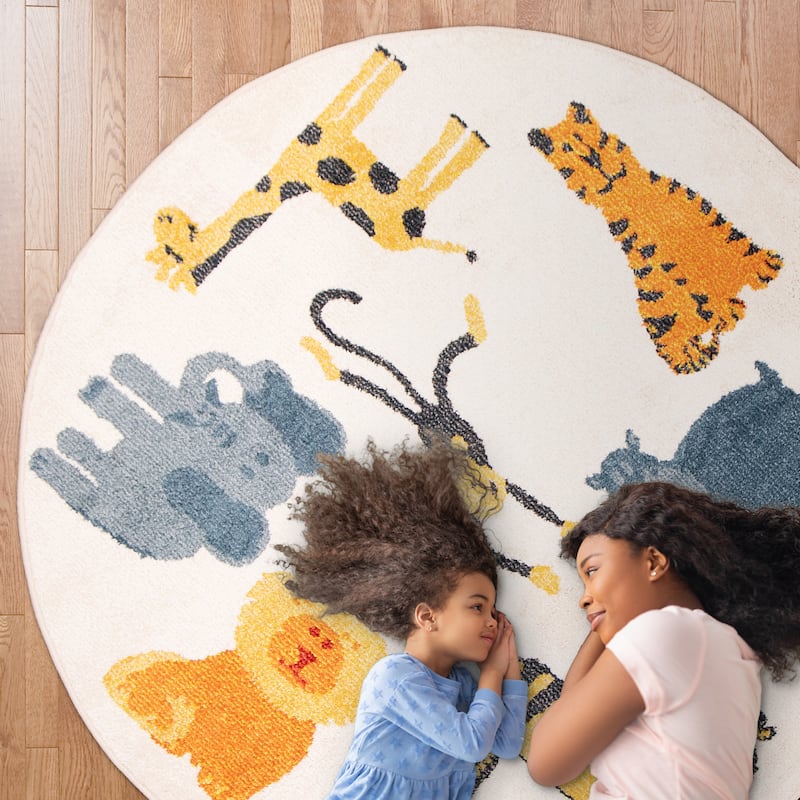Orian Rugs Playroom Safari White Stain Resistant Kids Area Rug