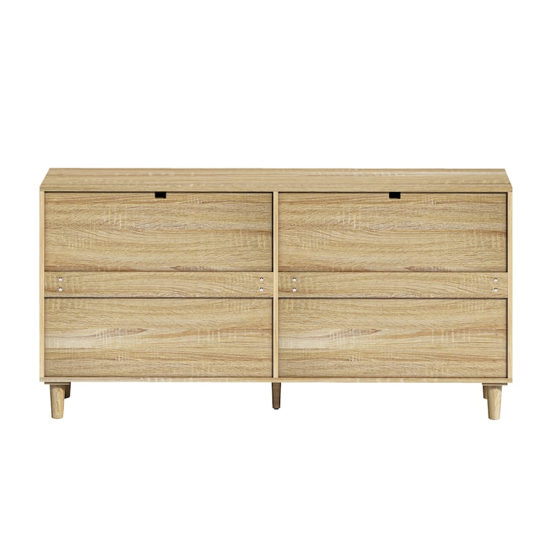 Rattan Accent Cabinet with Smooth Rails, 6 Drawer Dresser Cabinet, Wooden Clothes Storage Cabinet TV Stand