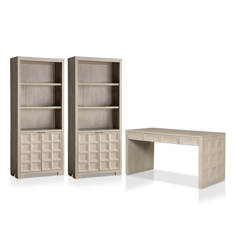 Furniture of America Durem Modern Tawny Brown Writing Desk with 2 Bookcases Set