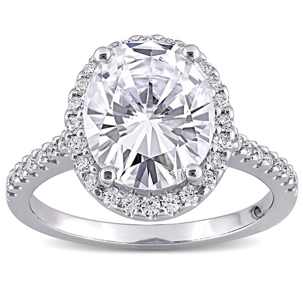Miadora 4 3/8ct DEW Oval-Cut Moissanite Halo Engagement Ring in 10k White Gold. Opens flyout.