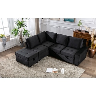 Velevt L-shape Sofa Set with Storage Ottoman Couch and USB Charge - Bed ...