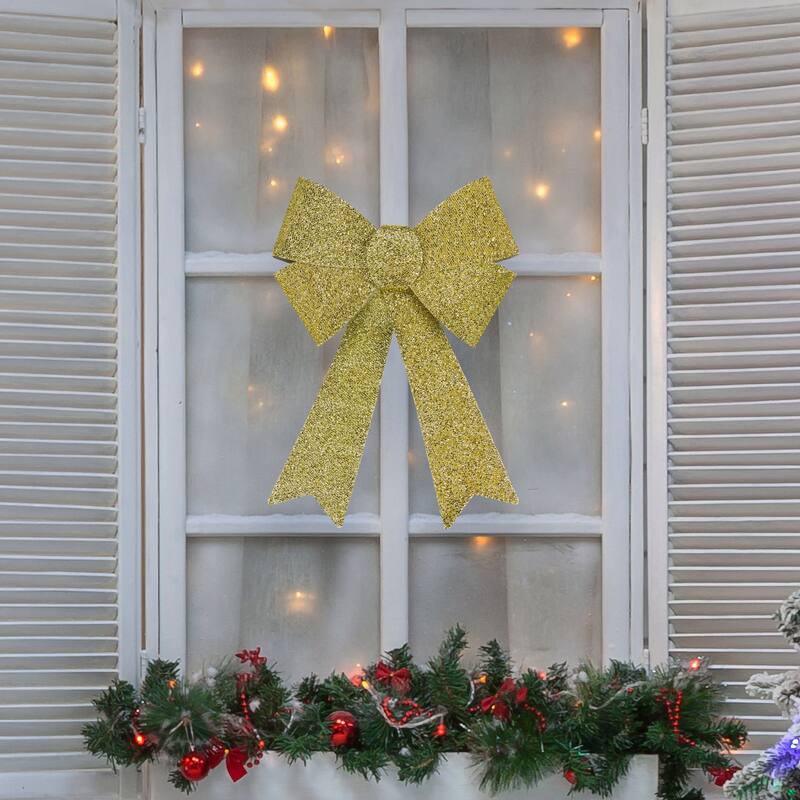 17" Tinsel 4-Loop Bow Christmas Decoration