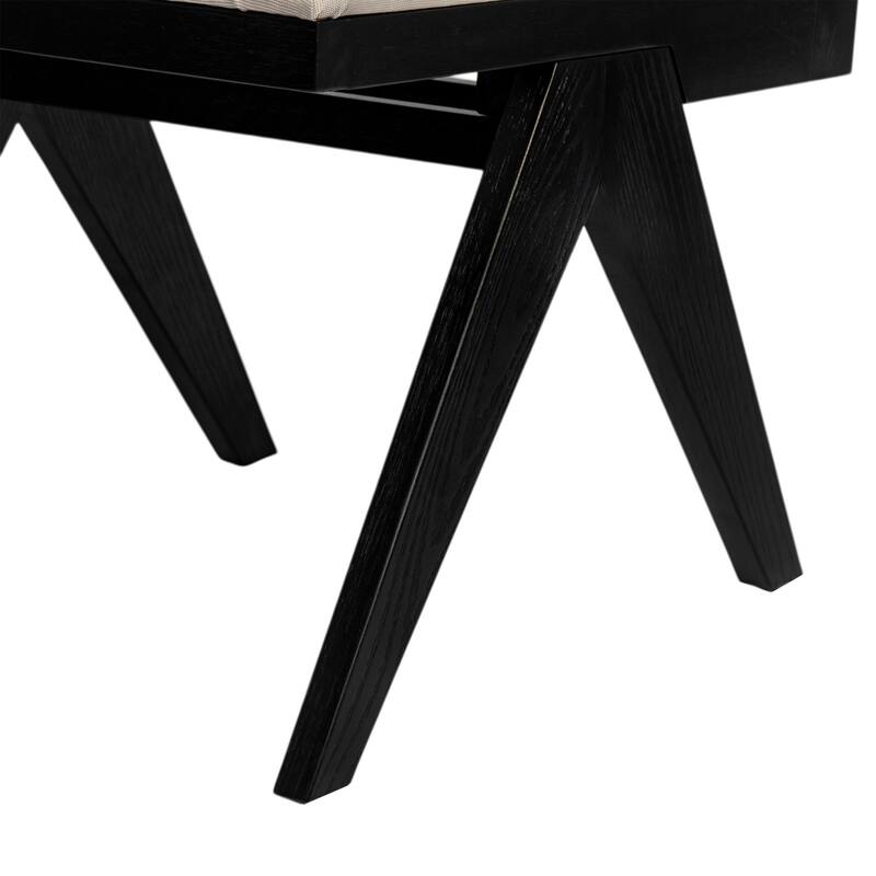 Dining Chairs Set of 2, Ergonomic Upholstered Kitchen Side Chairs, Accent Chairs with Rattan Backrest & Solid Wood Legs