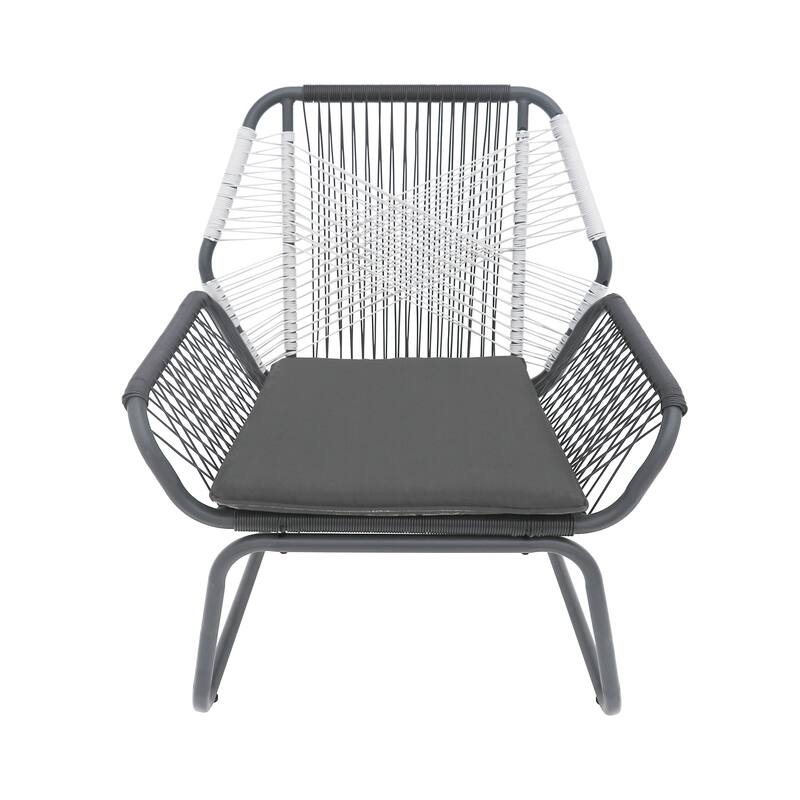 Meny Outdoor Club Chair Set of 2, White Rattan Woven, Matte Gray Metal