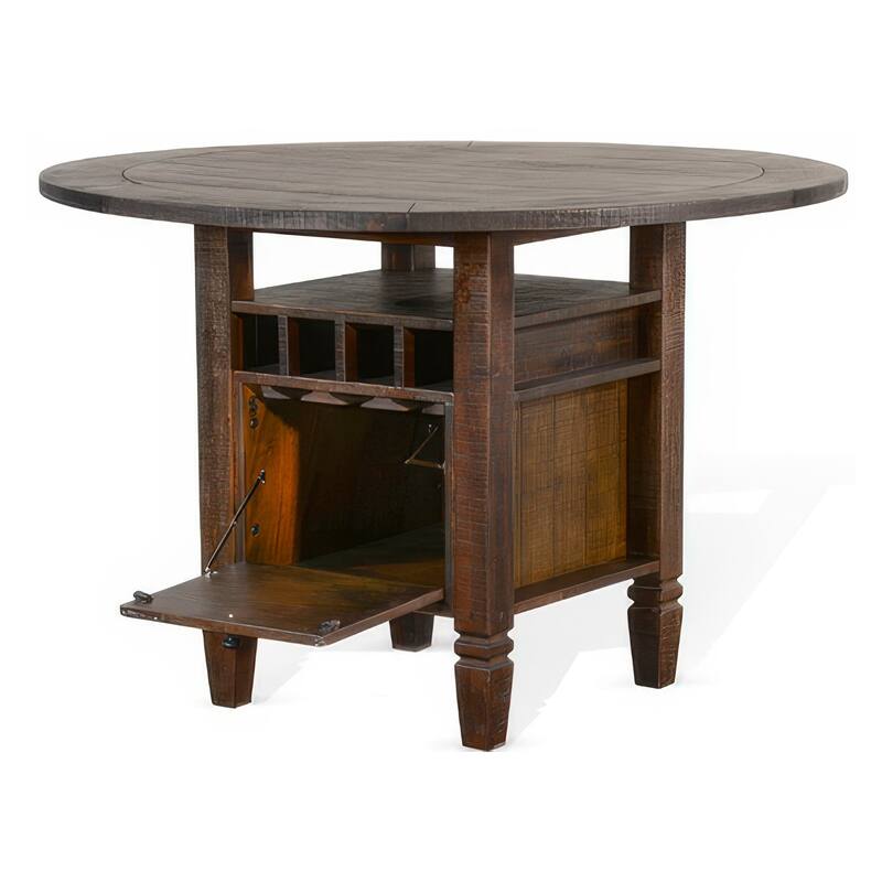 Flint Counter Height Table, 54 Inch Round, Brown Storage Pedestal Base