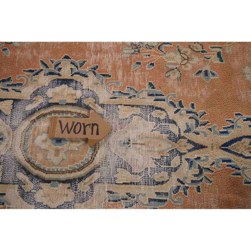 Distressed Kerman Vintage Persian Area Rug Handmade Wool Carpet - 6'4" x 8'11"