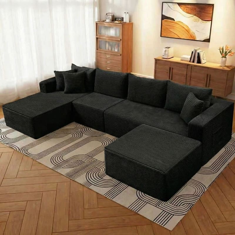 WINSOON 136''x69'' Plush Modular Sectional Sofa with Pillows