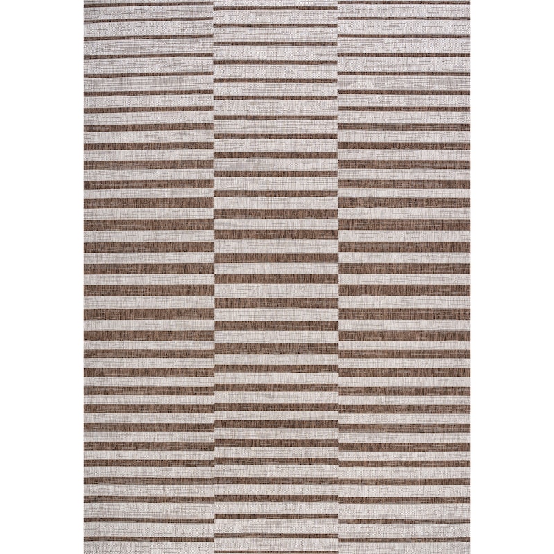 JONATHAN Y Grid Modern Offset Stripe Indoor/Outdoor Area Rug - 4 X 6 - Beige/Brown
