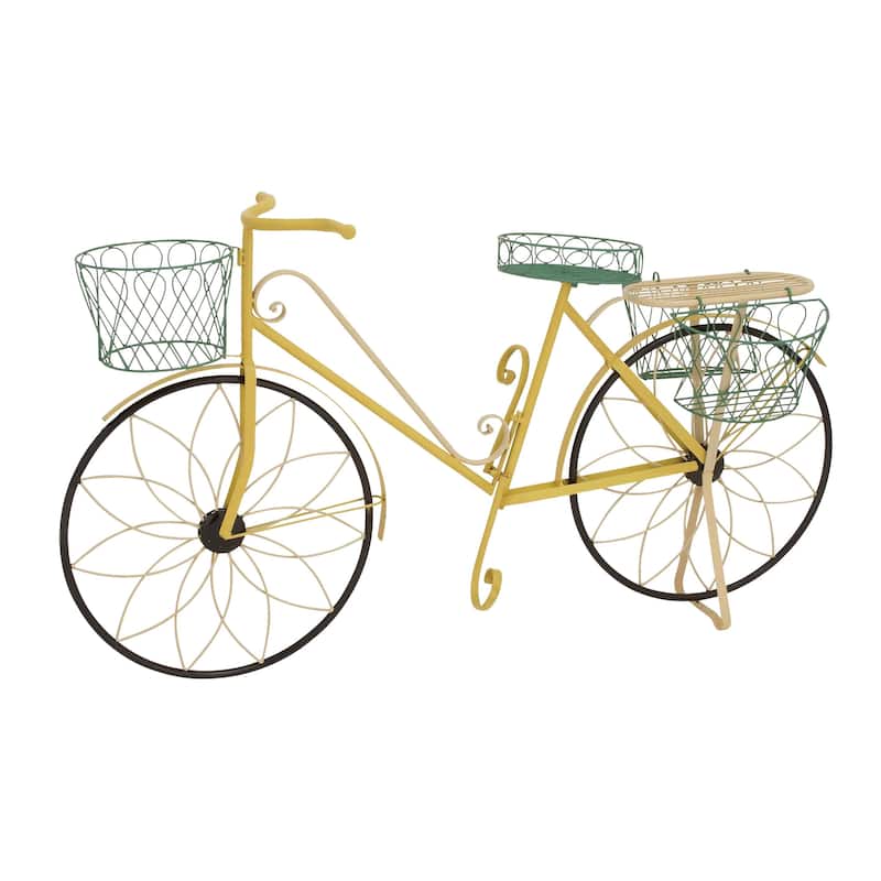 Metal Bike Indoor Outdoor Wire Design Plantstand with Basket and Saddle Bag Planters - Blue or Yellow - Roche River Decor - Yellow