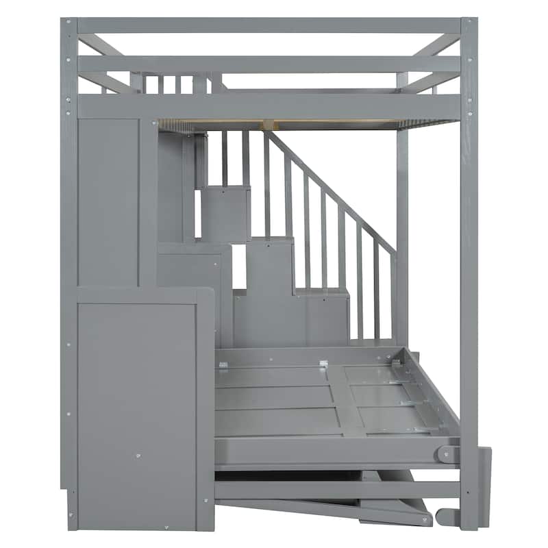 Full Size Smart Bunk-Loft Murphy Bed with Hydraulic System - Convertible Featuring Hidden Desk
