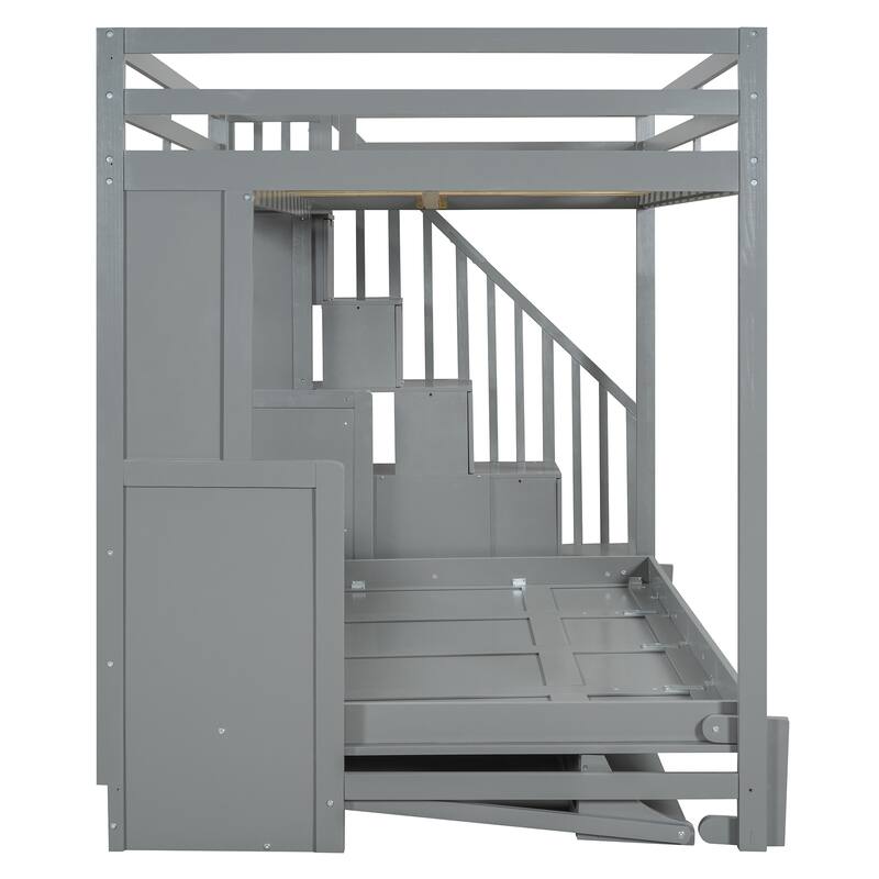 Space-Saving Murphy Bed with Hydraulic Lift, Desk, and Storage Cabinets, Gray