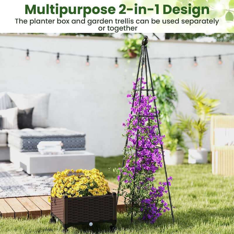 Costway 1/2 PCS Raised Garden Bed with Plant Box & Obelisk Trellis