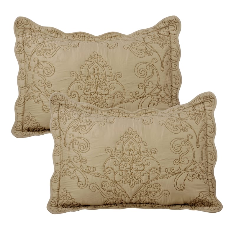 4 Piece Damask Embroidery Coverlet Set Soft Microfiber Bedding