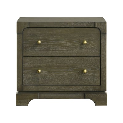 2 Drawers Wooden Nightstand with Brass Knobs in Dark Cocoa