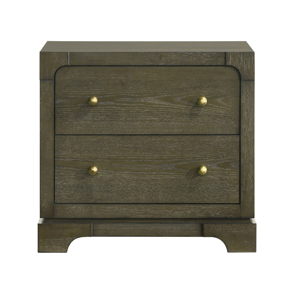 2 Drawers Wooden Nightstand with Brass Knobs in Dark Cocoa