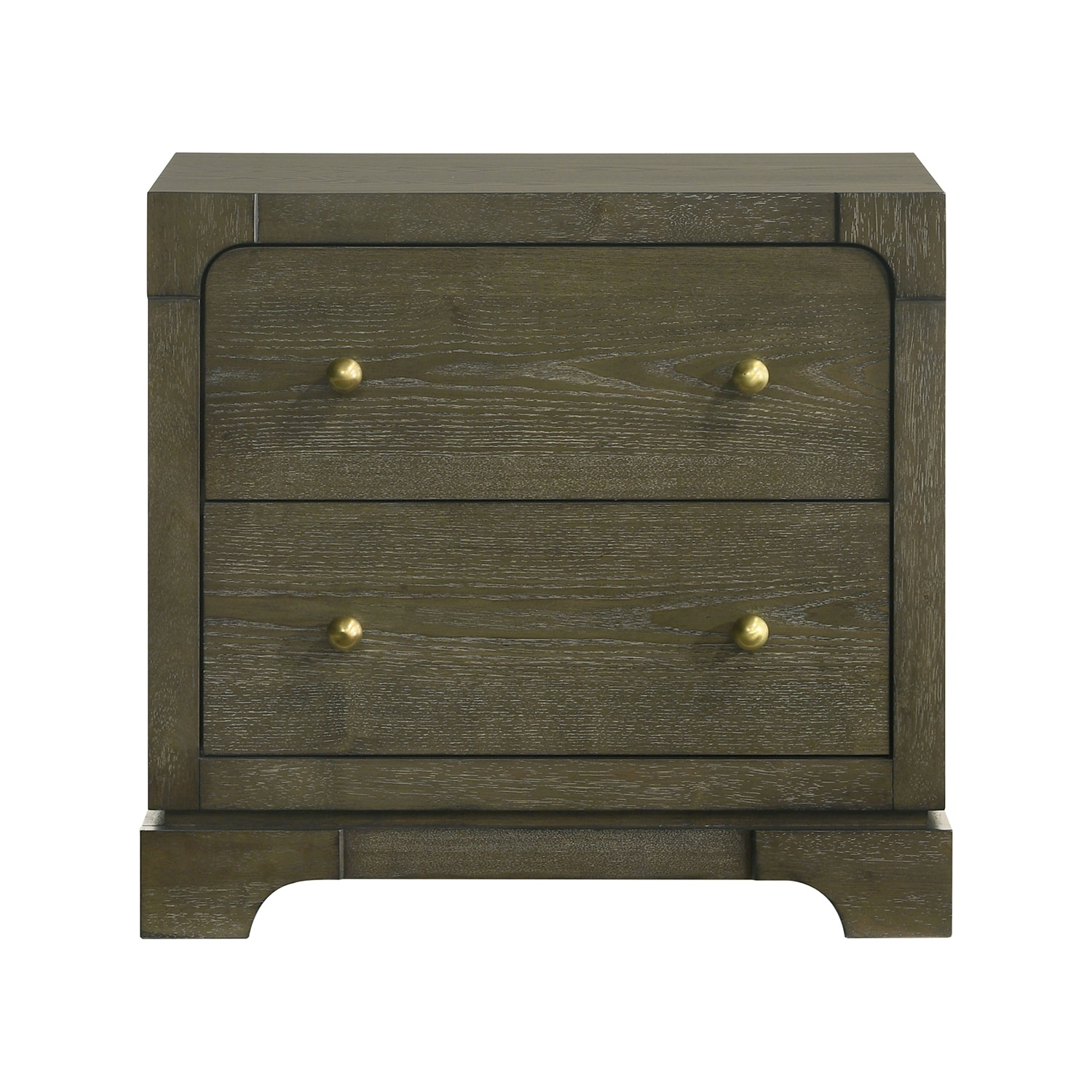 2 Drawers Wooden Nightstand with Brass Knobs in Dark Cocoa