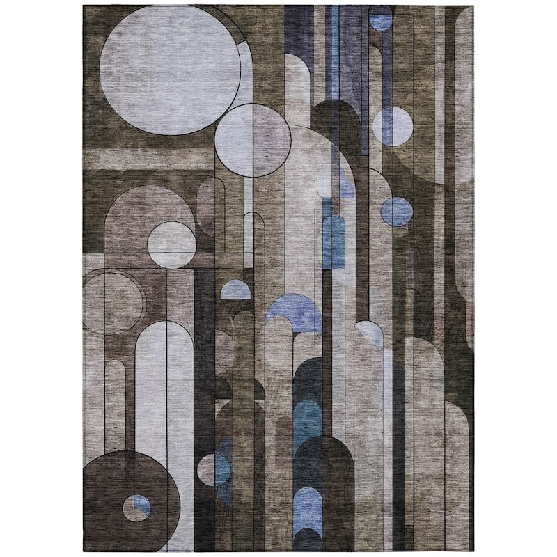 Machine Washable Indoor/ Outdoor Abstract Deco Chantille Rug