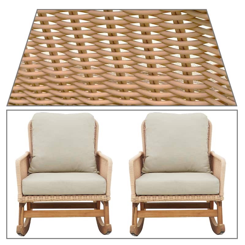 Classic Stylish PE Rattan Wicker Rocking Chair with Cushions and Solid Wood Legs, For Indoor and Outdoor Use