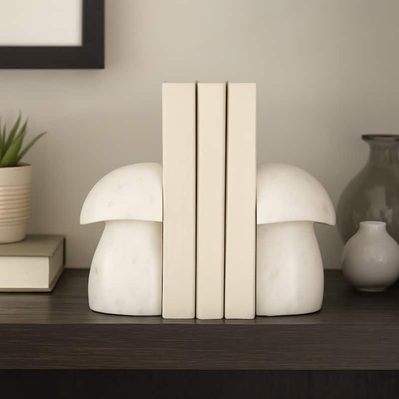 Decorative Marble Mushroom Bookends - Set of 2, 6", White - 6.0"