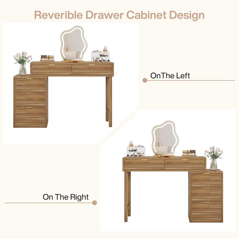 Modern Wood Makeup Vanity Desk Table with 5 Storage Drawers