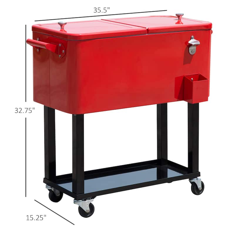 Outsunny 80 QT Rolling Cooler Cart with Wheels for Party