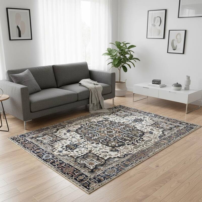 HomeRoots Medallion Modern Rectangle Area Rug - 5' X 8' - 5' X 8'