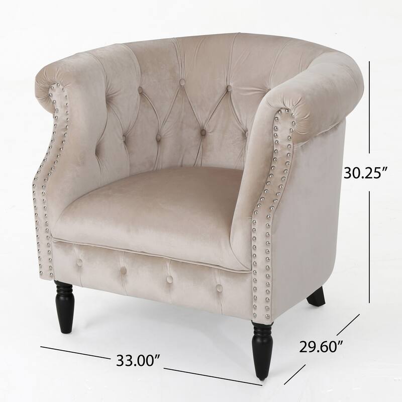 Tufted Single Sofa, Luxury Velvet Armchair with Wood Legs, Nailhead Trim Upholstered Club Chair for Living Room, Reading Space