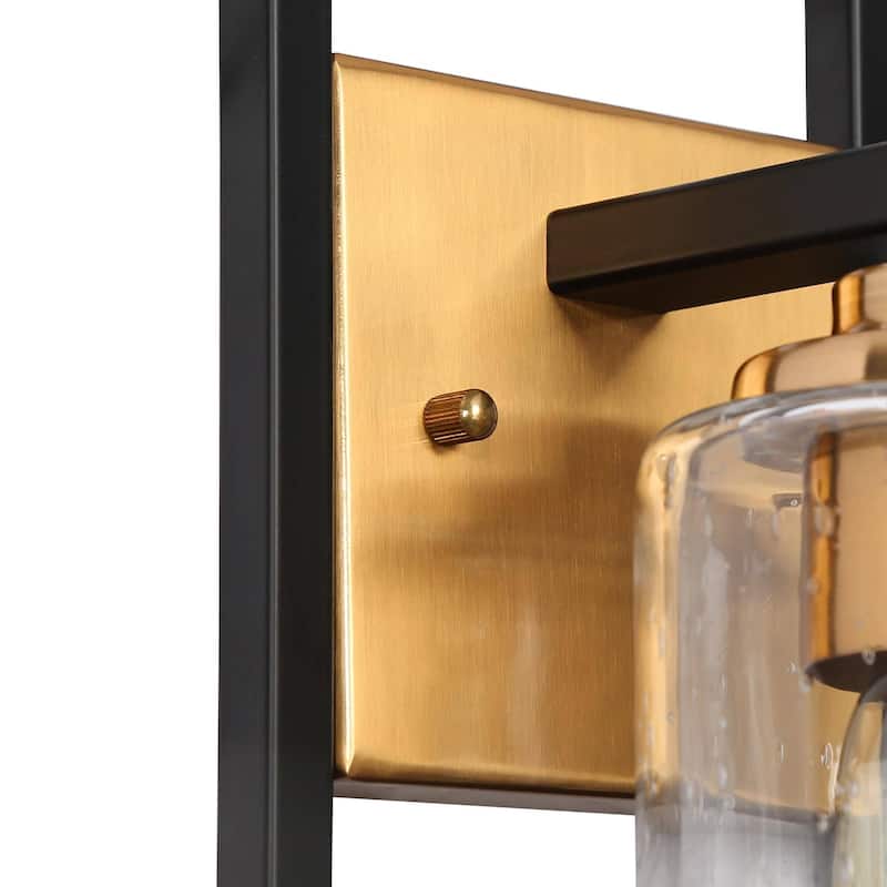 Modern Black Gold 1-Light Mini Bathroom Wall Sconce Seeded Glass Vanity Lights - 5.5" L x 6" W x 10" H
