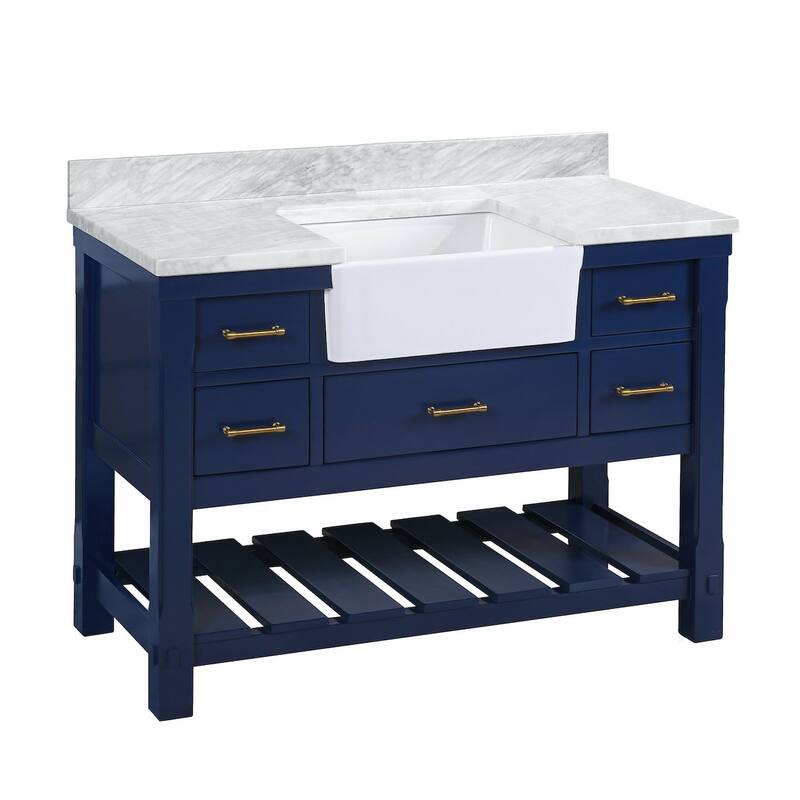 KitchenBathCollection Charlotte 48" Farmhouse Bathroom Vanity with Carrara Marble Top