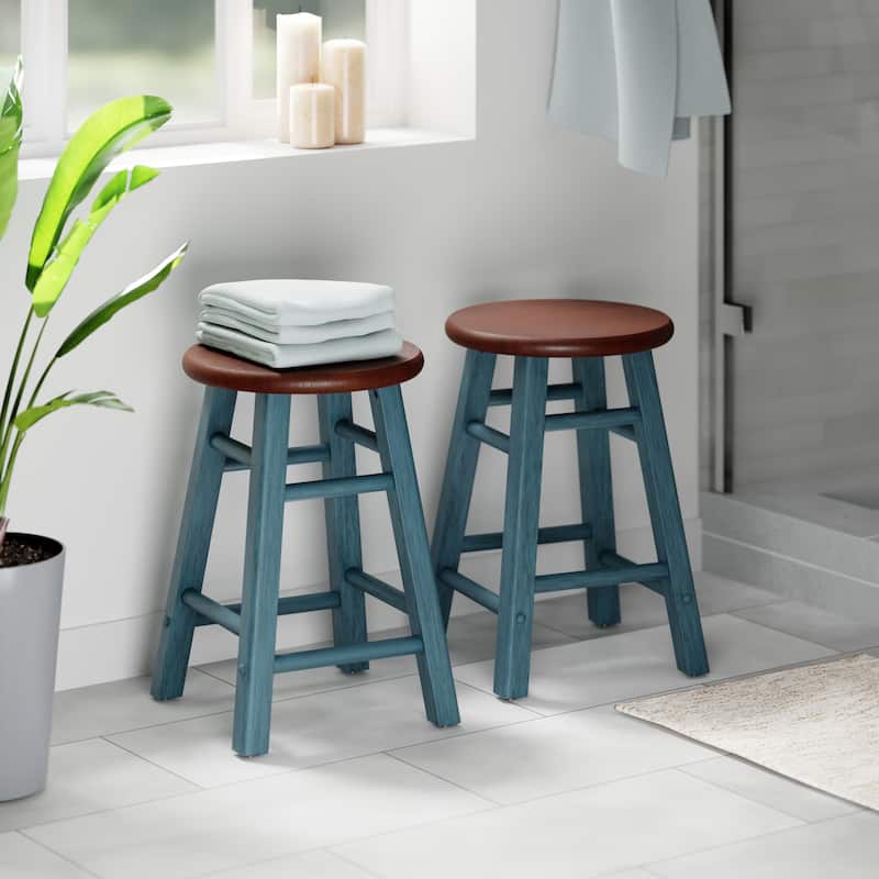Element 2-Pc Square Legs Dining Stool Set, Walnut-Rustic Teal Finish - N/A