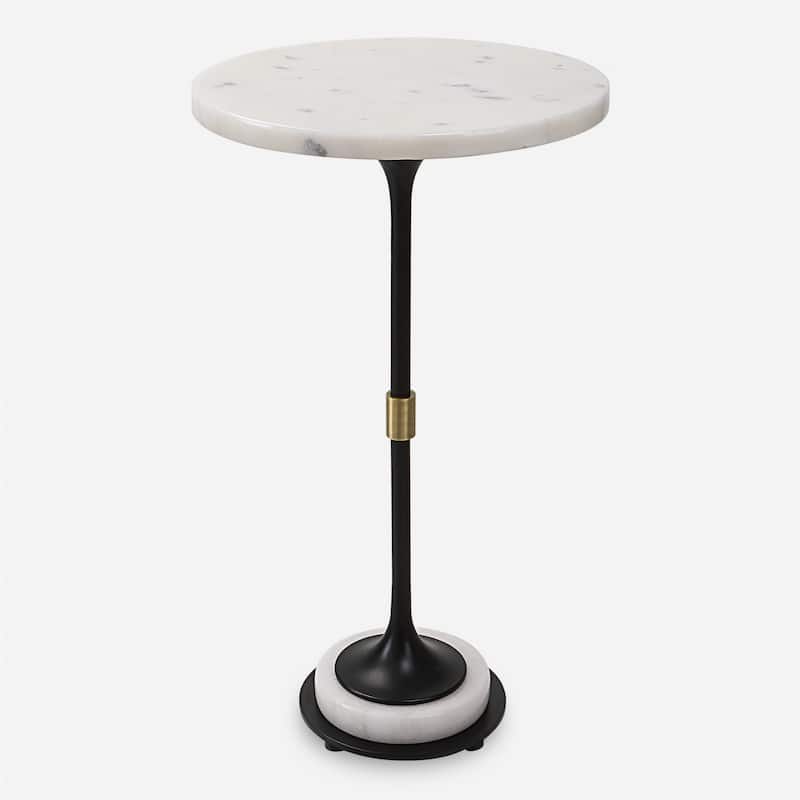 Round Marble Top Accent Table - 22" - White and Black
