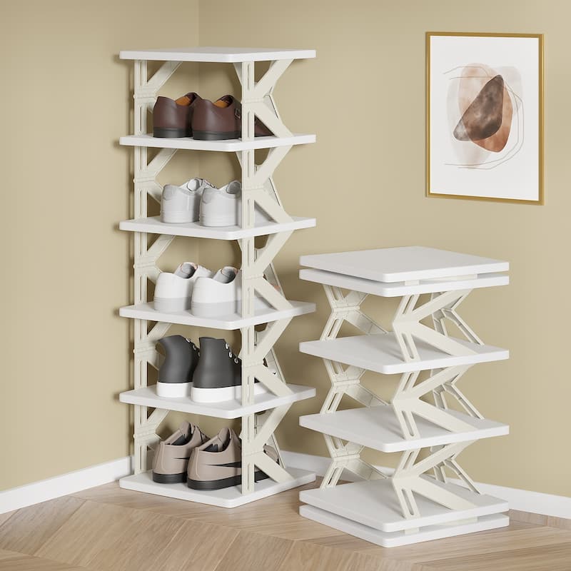VECELO Foldable Plastic Shoe Rack Storage Organizer for Entryway, Hallway, Closet, Small Space K Style, Set of 1