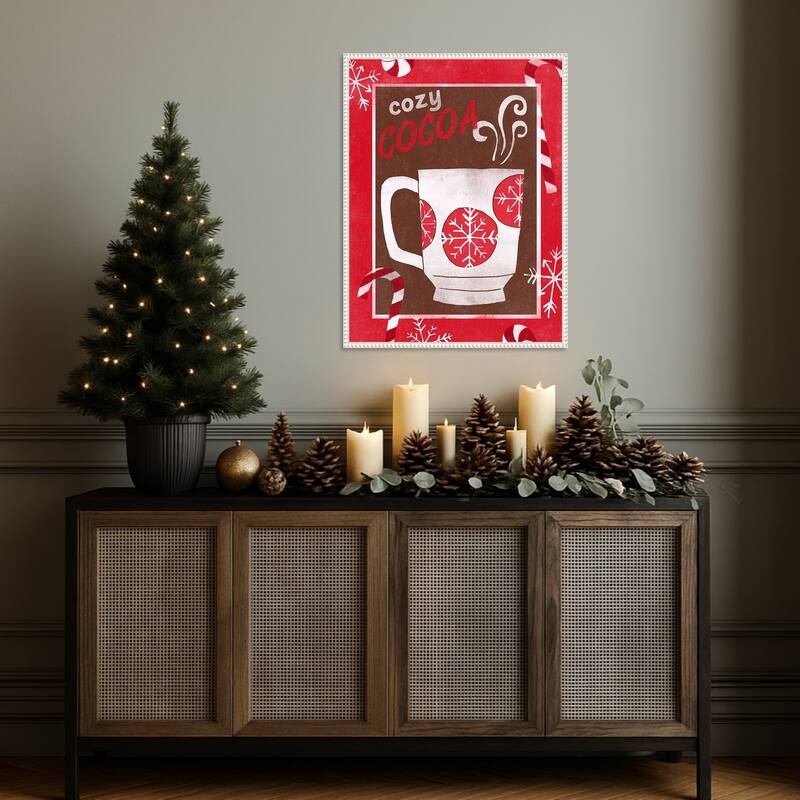 Cozy Cocoa Christmas I by June Erica Vess (23 x 30 in.), Framed Canvas Wall Art Print - Sylvie Beaded White