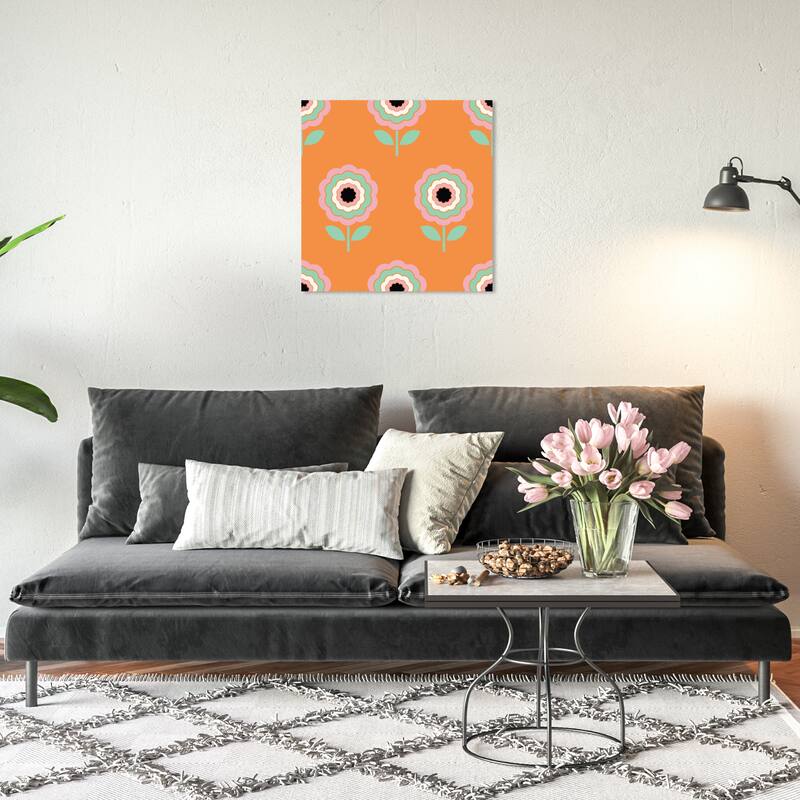 Wynwood Studio Canvas Floral and Botanical Pop Garden II Orange and Apricot Vintage Wall Art Canvas Print - 20 x 20