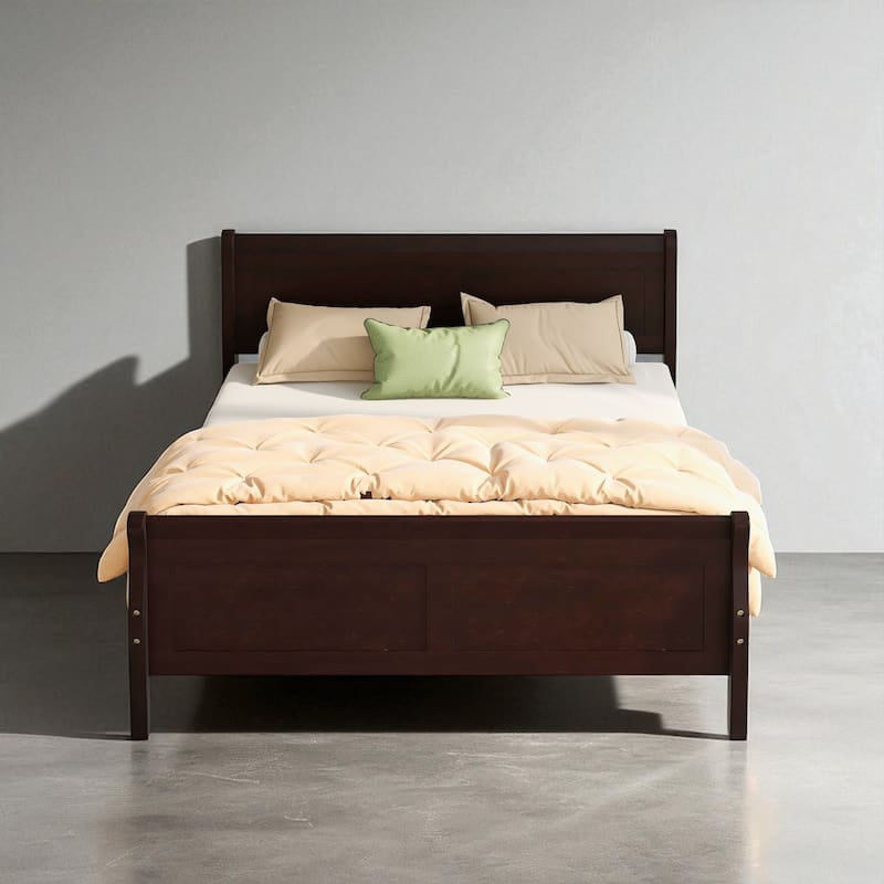 Full/Queen Size Wood Platform Bed Frame with Headboard, Slats, and Oak Finish, No Box Spring Needed