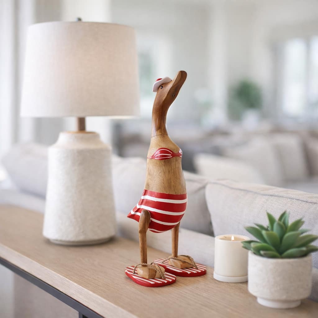 Decorative Wooden Bikini Duck Figurine Sculpture - 16.0"