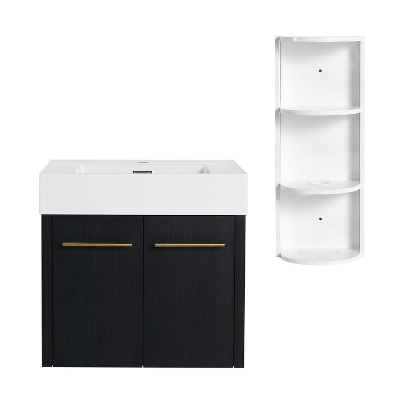Wall mounted bathroom vanity with sink and storage shelf - 24" - Black Chestnut