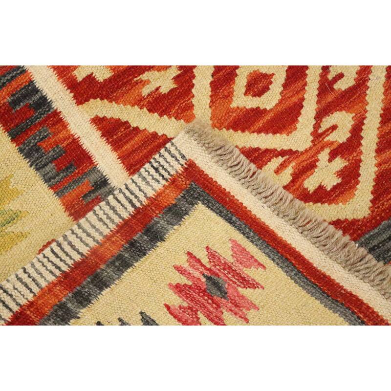 Hand Woven Oriental 100% Wool Carpet Southwestern Tribal Multi-Colored Kilim Runner Rug - 9' 7'' X 2' 6''