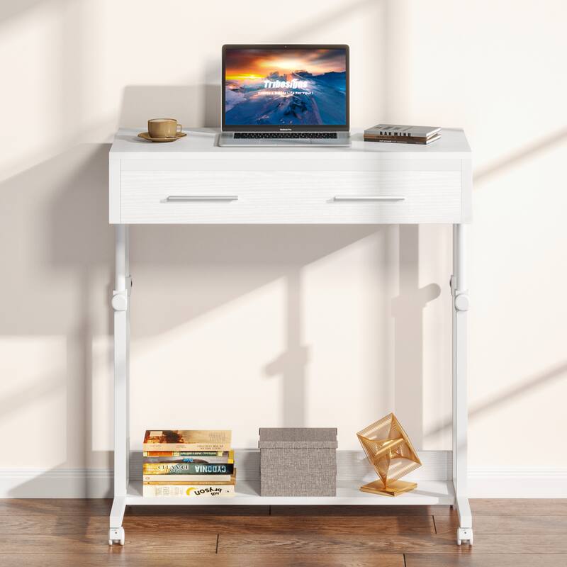 Portable Desk with Drawers, Mobile Laptop Desk with Wheels